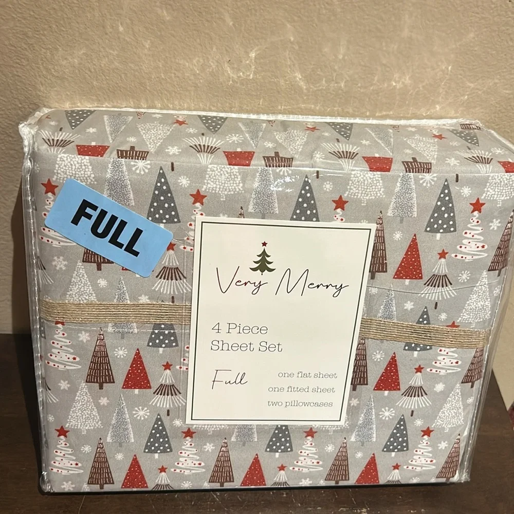 Very Merry Colorful Christmas Tree Holiday Full Sheet Set New Snowflakes